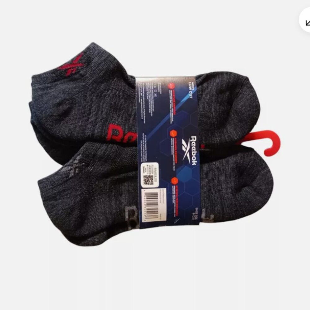 Reebok Men's 6-Pack Size 6-12.5 Performance Low Cut Ankle Socks Black DF - Picture 4 of 5